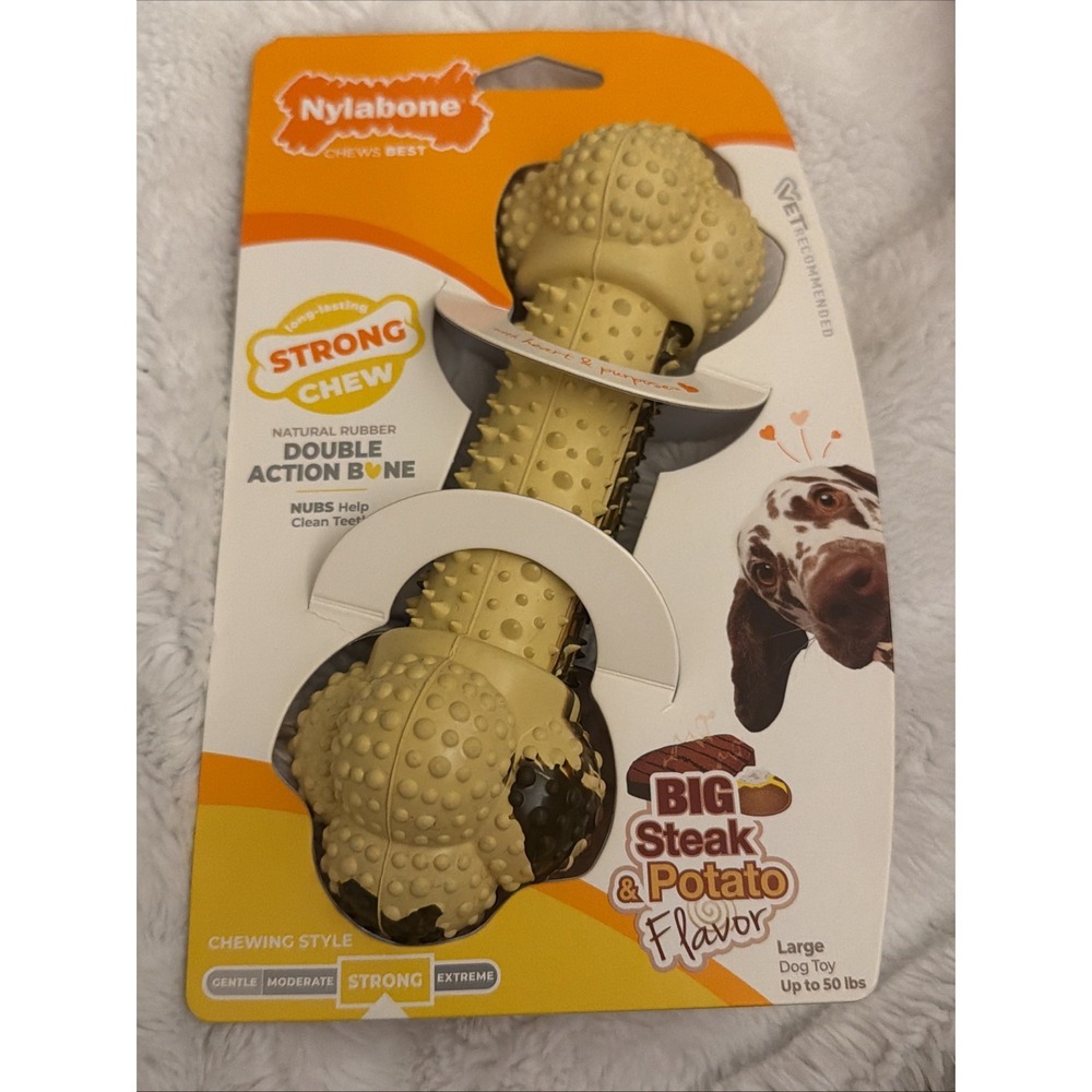 Nylabone Double Action Bone Strong Chew Dog Toy Steak Potato Flavor Large 50lbs